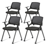 CLATINA Mesh Guest Reception Stack Chairs with Caster Wheels and Arms for Office School Church Conference Waiting Room Black