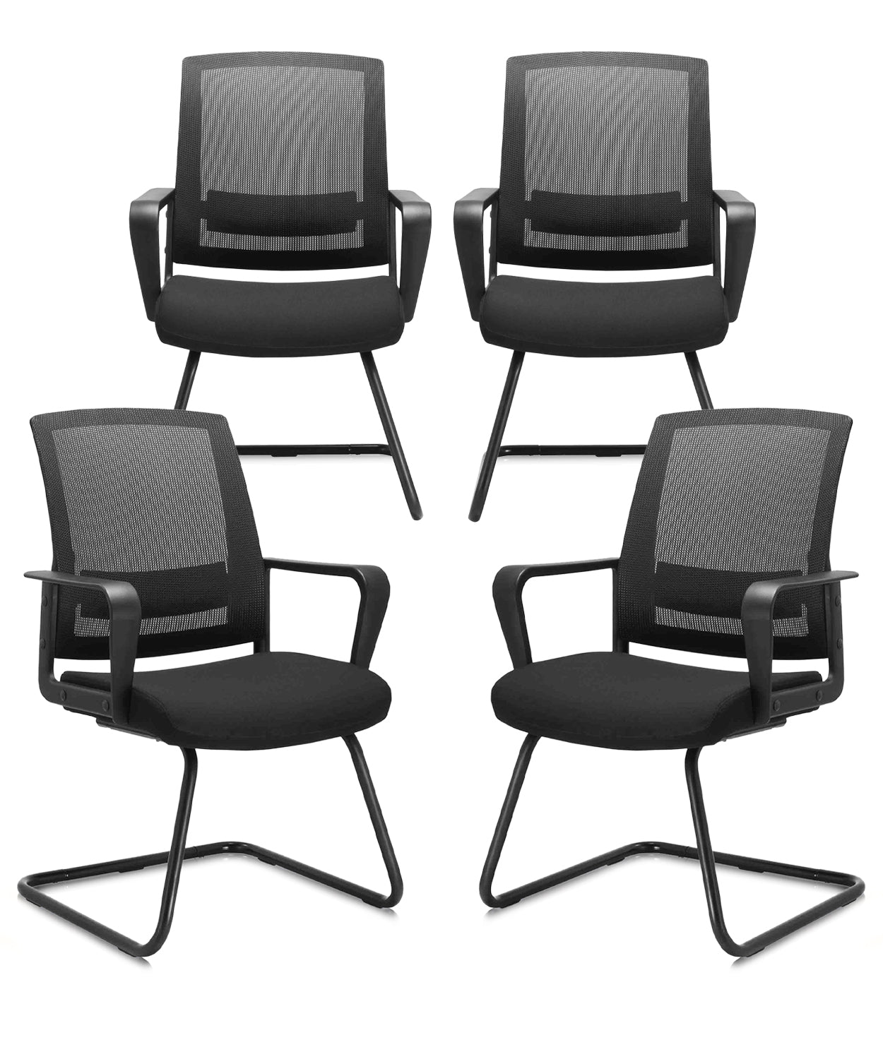 Set of 2 Conference Chairs with Lumbar Support-Black - Color: Black