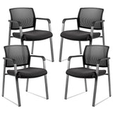CLATINA Mesh Back Stacking Arm Chairs with Upholstered Fabric Seat and Ergonomic Lumber Support for Office School Church Guest Reception Black