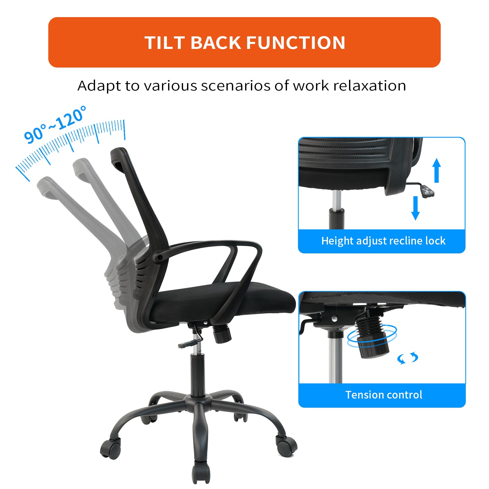 Ergonomic Office Chair High Back Tiltable Lumbar Support with Adjustable  Armrest