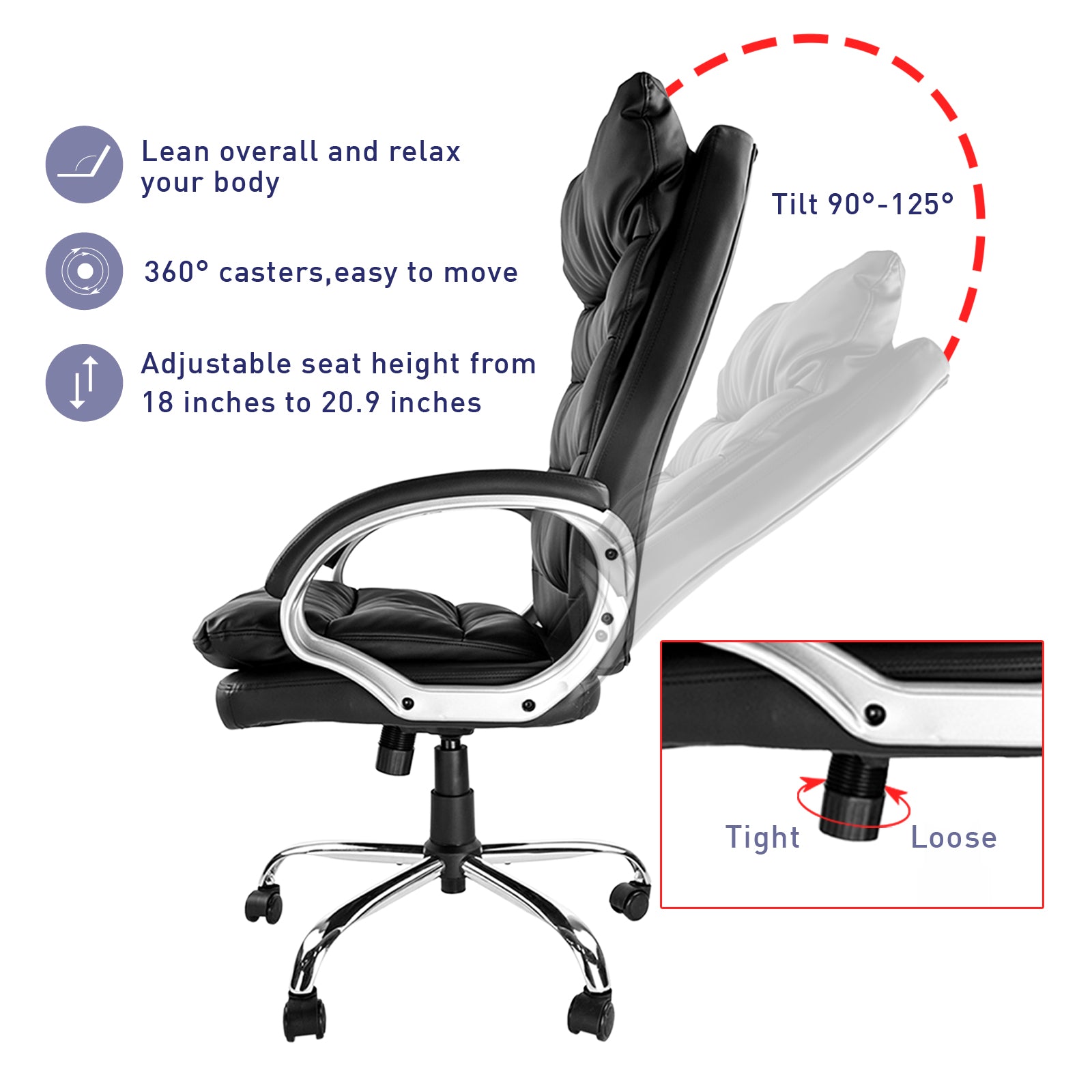 High Back Executive Office Chair 300lbs-Ergonomic Leather Computer Desk  Chair with Flip-up Armrest, Thick Bonded Leather Office Chair for Comfort  and