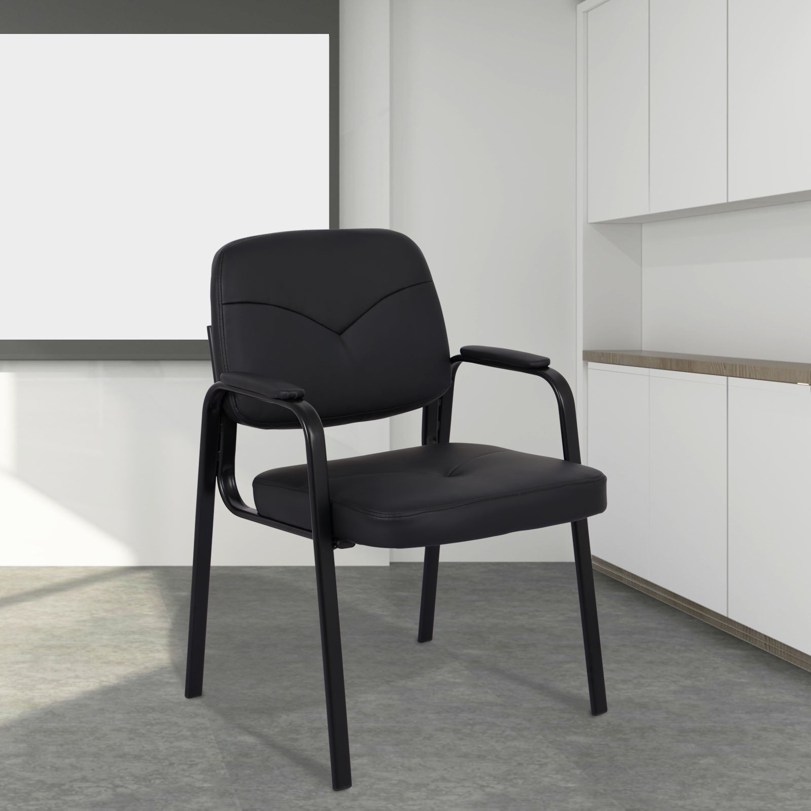 CLATINA Waiting Room Guest Chair with Bonded Leather Padded Arm Rest for Office Reception and Conference Desk Black