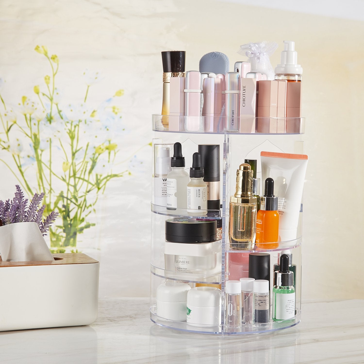 Wooden Cosmetic Storage Box Rack Rotating Makeup Holder Desktop Organizers  Decor