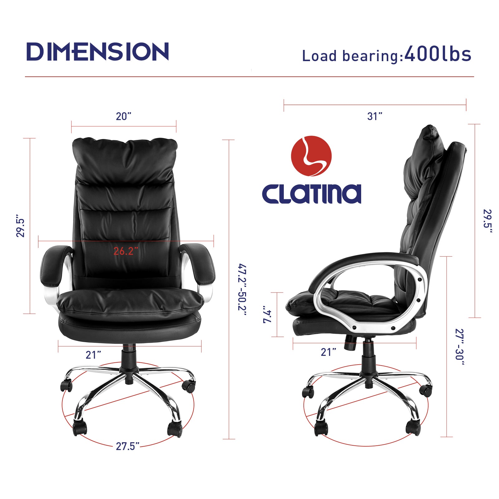 CLATINA Big & Tall Executive Office Chair High Back 300lbs Ergonomic L –  FURNGO