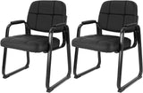 CLATINA Waiting Room Guest Chair with Bonded Leather Padded Arm Rest for Office Reception and Conference Desk Black