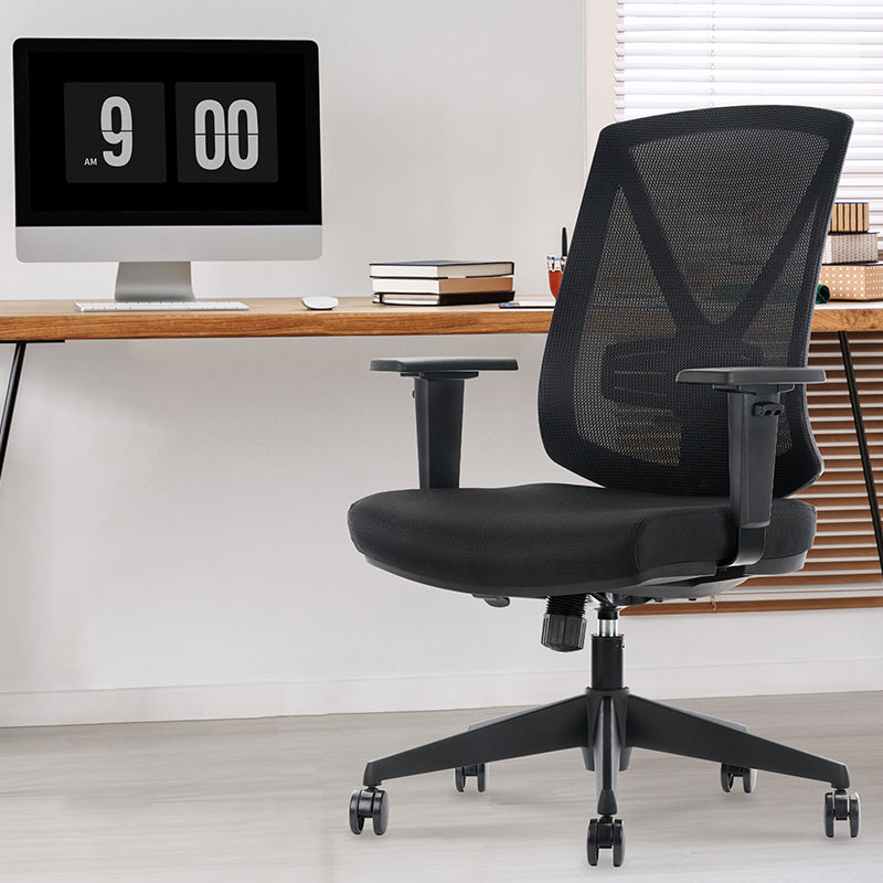 Modern Home Office Chair Height Adjustable Chair Upholstered Swivel Chair -  Black