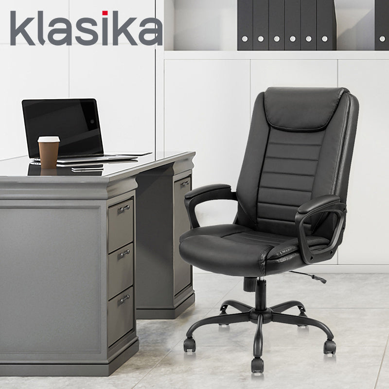 KLASIKA Office Computer Desk Chair High Back Adjustable Ergonomic Executive Chair Comfortable PU Leather Swivel Desktop Chair, Work Chair with Armrests Lumbar Support Black for Home Office