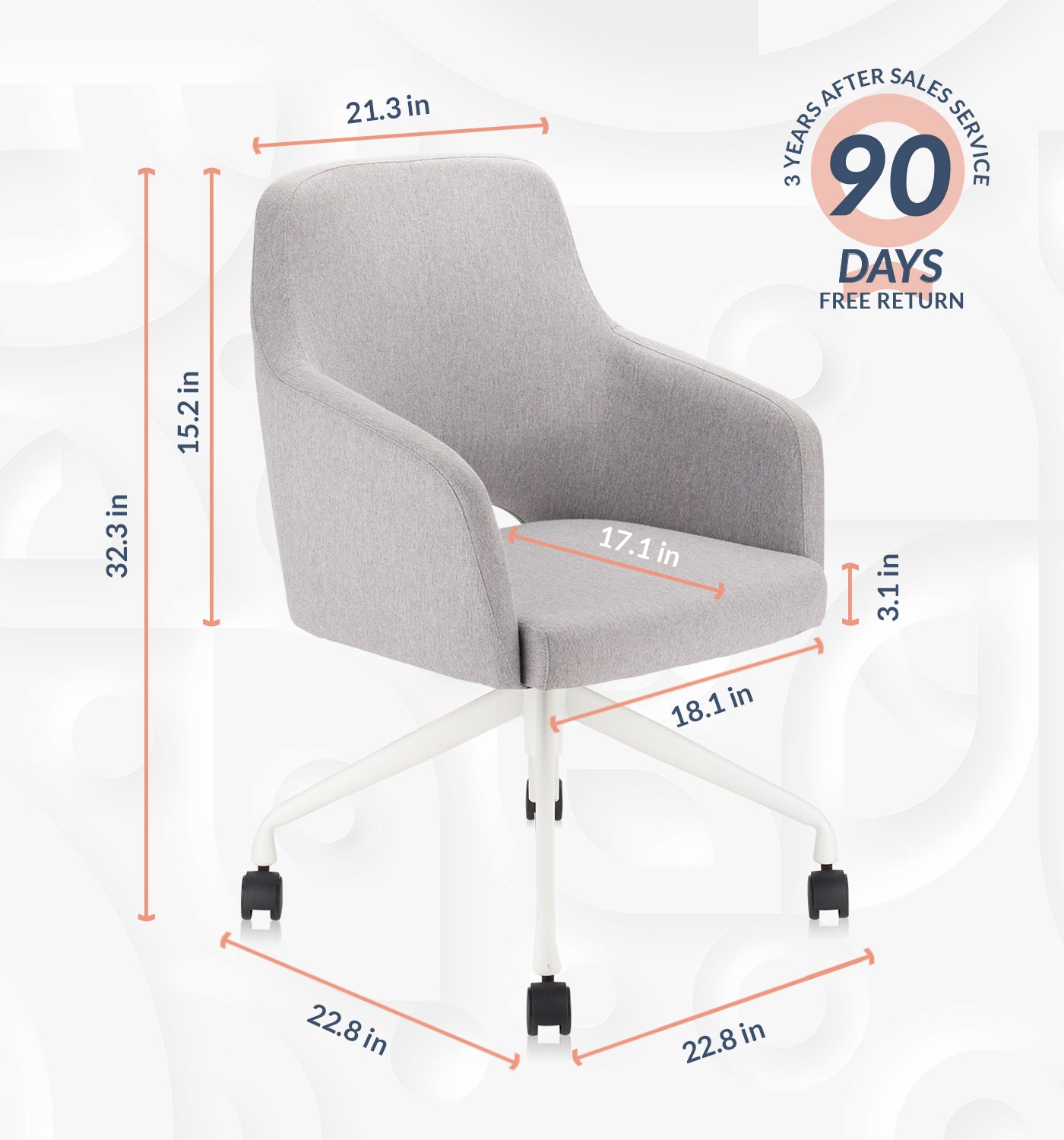 NOVIGO Upholstered Home Office Desk Chair with Swivel and Comfy Back Support for Conference Room Study Grey