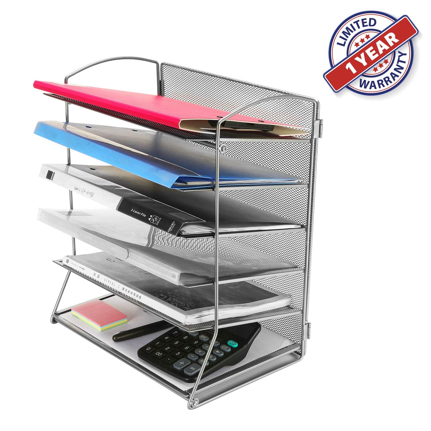 CLATINA 6-Tier Metal Mesh Desk File Organizer Desktop Letter Tray Paper Document Holder for Office Home School 2 Pack