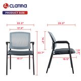 CLATINA Office Reception Guest Chair Mesh Back Stacking with Ergonomic Lumbar Support and Thickened Seat Cushion for Waiting Conference Room Black