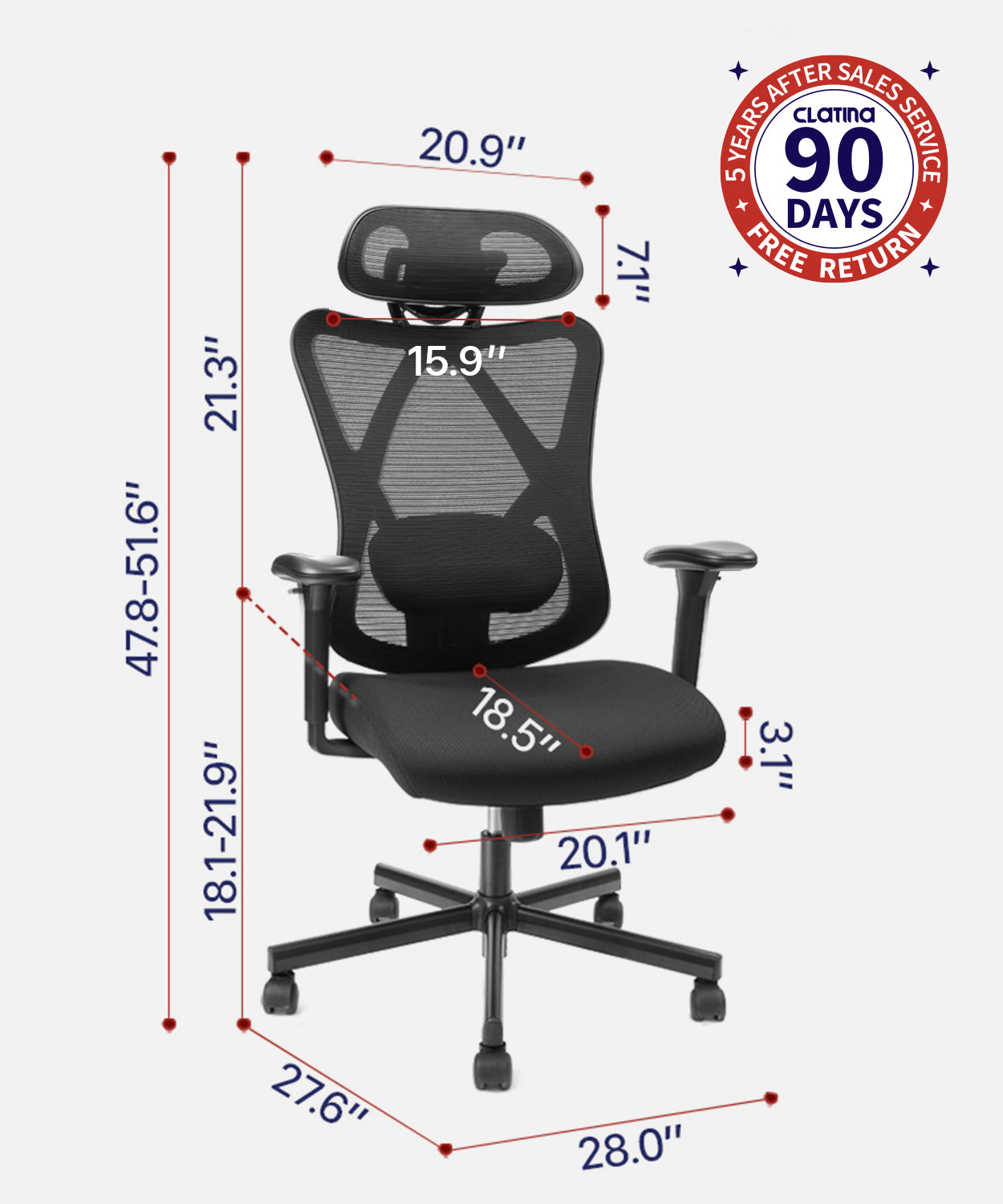 CLATINA Ergonomic Big and Tall Executive Office Chair with Upholstered –  FURNGO