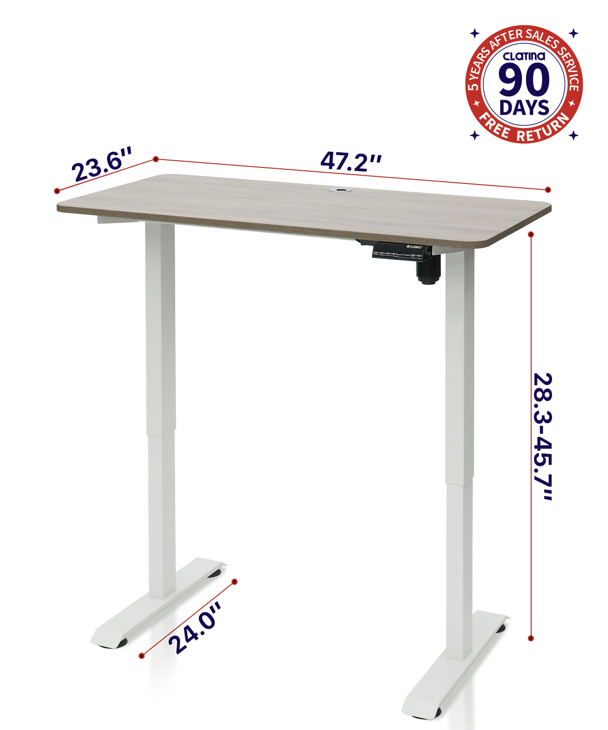 CLATINA Adjustable Height Standing Desk with Electric for Sit Stand Up Computer Home and Office 47 x 24 Inch Willow Top White Frame Memory Buttons Noiseless Lifting Display Screen - ASIER