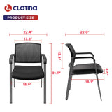 CLATINA Mesh Back Stacking Arm Chairs with Upholstered Fabric Seat and Ergonomic Lumber Support for Office School Church Guest Reception Black