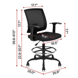 CLATINA Adjustable Drafting Chair with Breathable Mesh Backrest and Foot Ring for Home Office Black