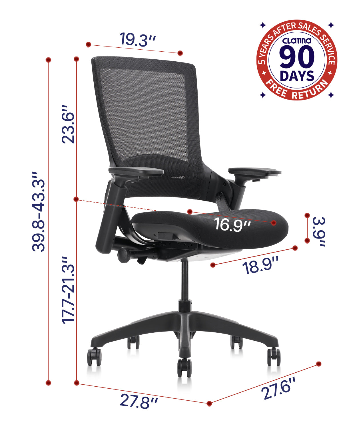 CLATINA Ergonomic High Swivel Executive Chair with Adjustable Height 3D Arm Rest Lumbar Support and Upholstered Back for Home Office Black New Version