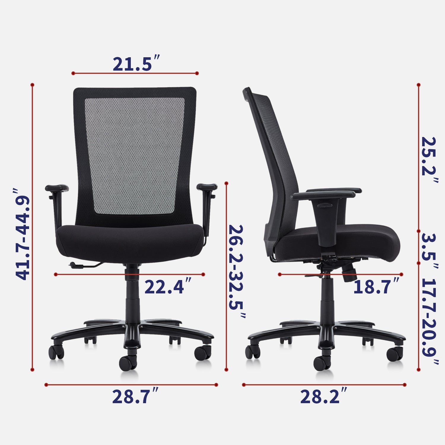 CLATINA Big and Tall Executive Chair Ergonomic with 400lbs High Capacity Adjustable Armrest and Breathable Mesh Back for Home Office Black BIFMA Certification No. 5.11 (1 Pack)