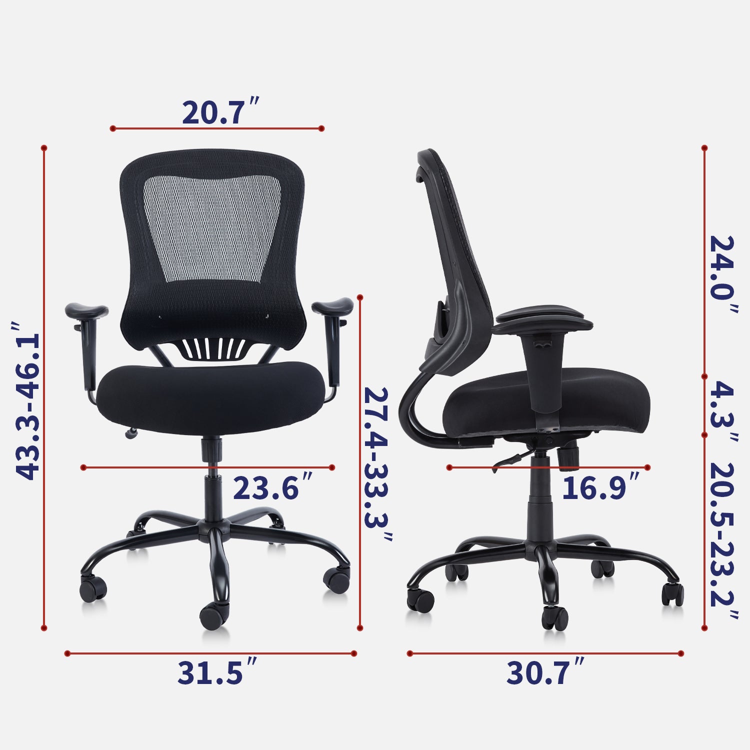 CLATINA Big and Tall Executive Chair with 350lbs High Capacity and Thick Seat Cushion for Home Office Black BIFMA Certification X5.1 (1 Pack)